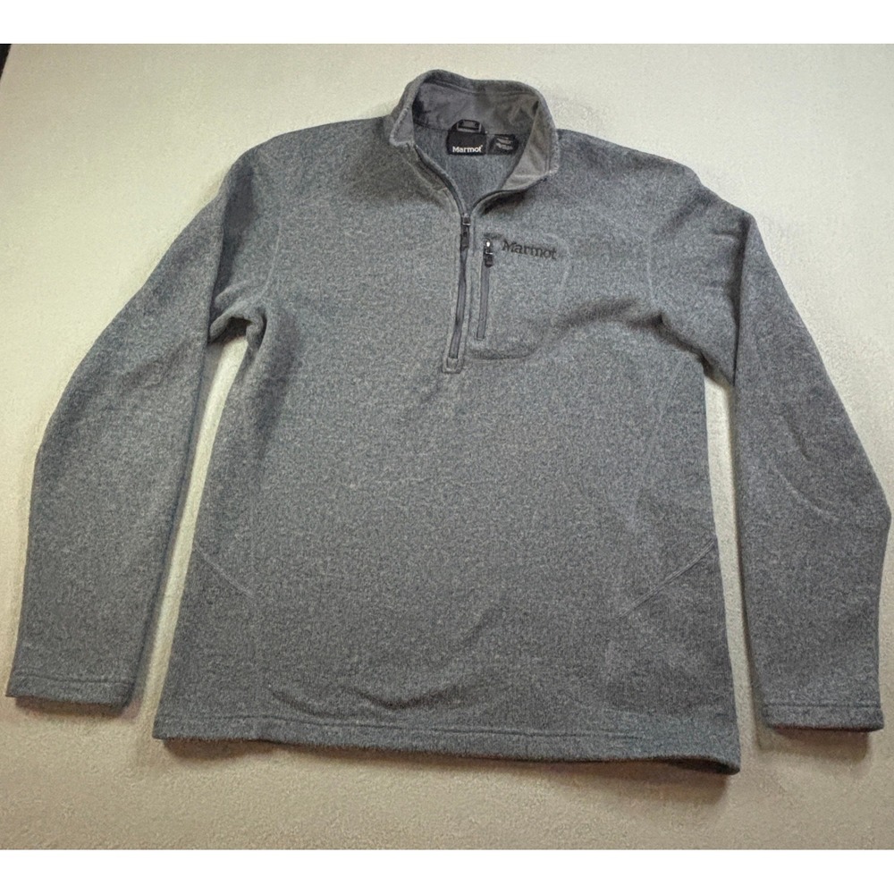 Marmot Quarter Zip Fleece Pullover Mens L Gray Heathered Sweater Jacket Outdoor